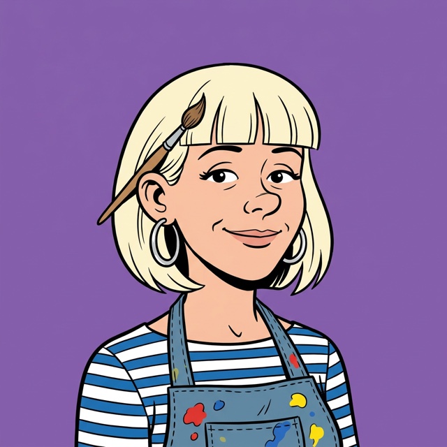 Mara Lindqvist, Art Director, drawn as a comic portrait