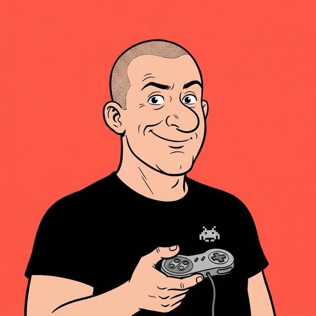 Tomasz Nowak, Gameplay Programmer, drawn as a comic portrait
